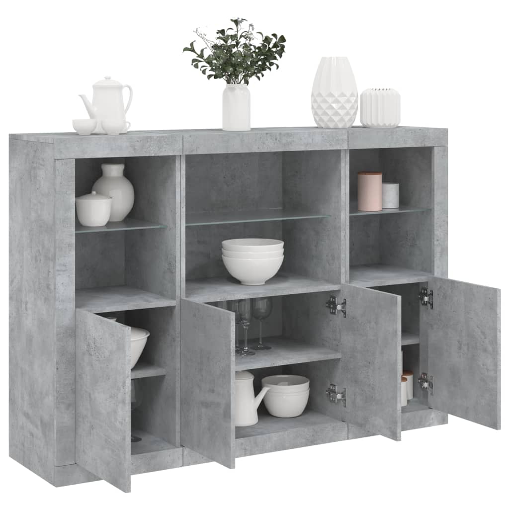 Sideboards with LED Lights 3 pcs Concrete Grey Engineered Wood
